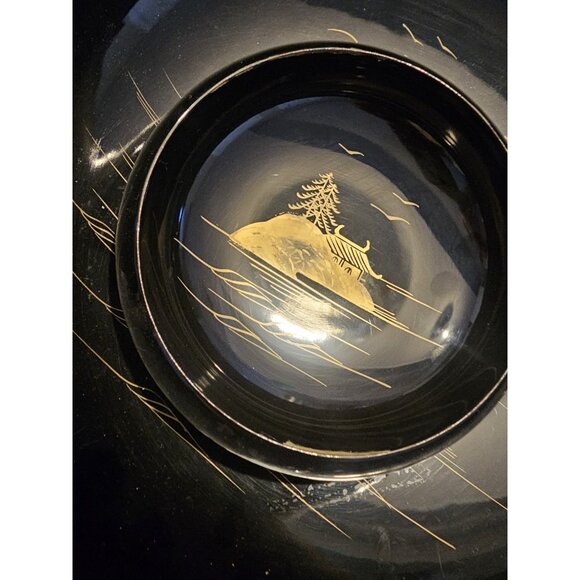 Vintage Black Lacquer Wood 9 Piece Japan Handpainted Salad Bowl Set‎ Mt. Fuji - Picture 6 of 16